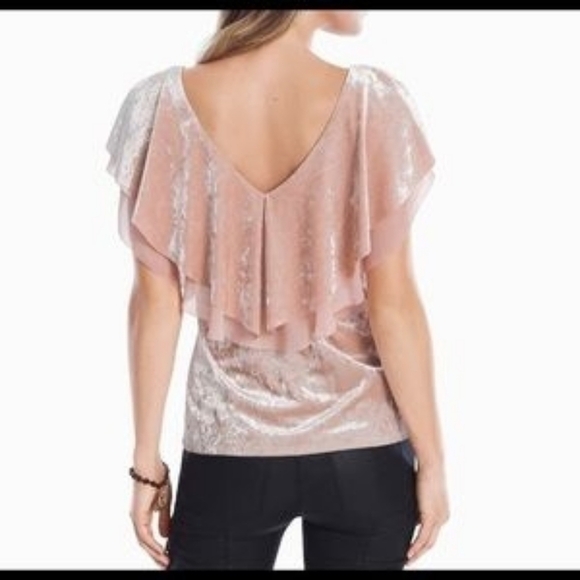 White House Black Market SS Velvet Flounce Top - Picture 3 of 8